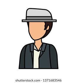 young man with elegant hat avatar character
