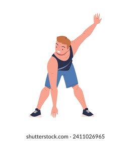 Young Man Engaged in Sport Activity Doing Physical Exercise Vector Illustration