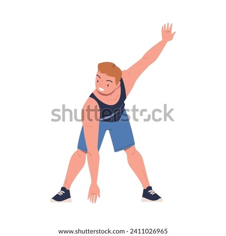 Young Man Engaged in Sport Activity Doing Physical Exercise Vector Illustration