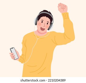 Young Man Enjoy Listening Music.