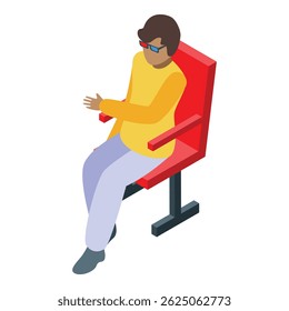 Young man enjoying a 3d movie at the cinema, wearing 3d glasses and sitting in a red armchair
