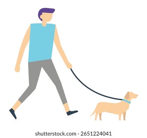 Jovem apreciando um passeio de lazer com seu adorável dachshund, destacando as alegrias da propriedade responsável do animal de estimação e abraçando um estilo de vida ativo e saudável no grande ao ar livre