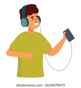 Young man is enjoying music on his smartphone while wearing headphones