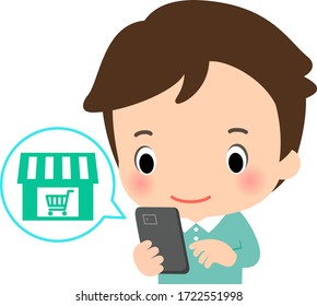 Young man enjoying online shopping with a mobile phone