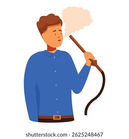 Young man is enjoying a relaxing moment while smoking a traditional hookah pipe