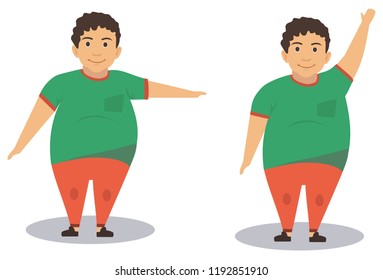An young man with excess weight performs a simple physical exercise. And dreams of becoming an athlete. Or can simply waves hand