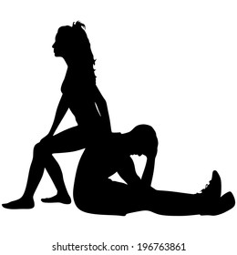 Young man exercising with girl, vector 
