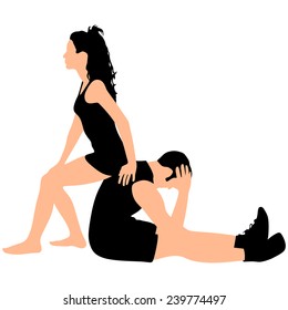 Young man exercising with girl, vector 