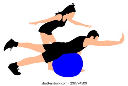 Young man exercising with girl, vector 