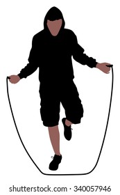 Young man exercising jumping rope, vector