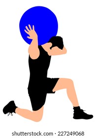 Young man exercising with pilates ball, vector 