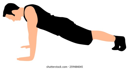Young man exercising push-ups, vector