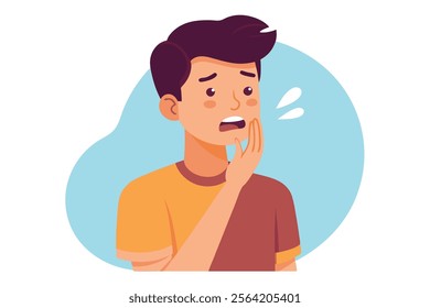 Young Man Experiencing Tooth Pain – Boy Touching Sore Cheek.Perfect for medical, healthcare, and dental-related projects.
