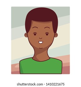 young man face afro american black character cartoon  over vintage frame vector illustration graphic design