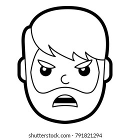 young man face angry expression cartoon