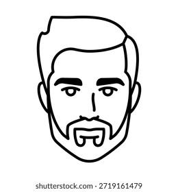 Young man face with beard and mustache. Male avatar portrait. Line icon, linear, editable strokes, isolated.