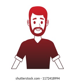 Young man face with beard red lines