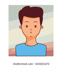 young man face character cartoon  over vintage frame vector illustration graphic design