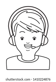 young man face character using earpod cartoon vector illustration graphic design