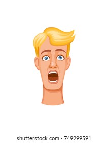 Young man face expresses emotions. Frightened mood and horror. Facial expressions with horror. The guy is screams