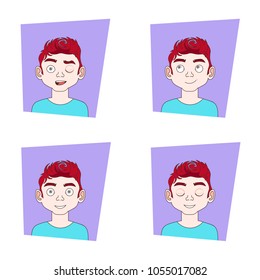 Young Man Face Expressions With Different Emotions Guy Emotional Icons Collection