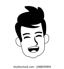 Young man face happy on black and white colors