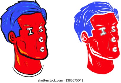 Young man face icon symbol pop art retro style.Illustration.Vector.