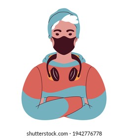 Young man in a face mask avatar. Teenager in a hoodie portrait