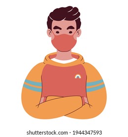 Young man in a face mask avatar. Teenager in a hoodie portrait