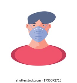 young man with face mask, coronavirus prevention vector illustration design