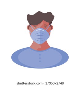 young man with face mask, coronavirus prevention vector illustration design