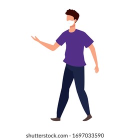 young man with face mask isolated icon vector illustration design