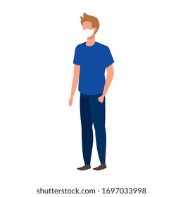 young man with face mask isolated icon vector illustration design
