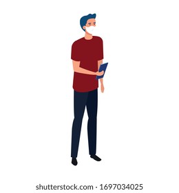 young man with face mask isolated icon vector illustration design