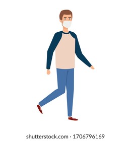 young man with face mask isolated icon vector illustration design