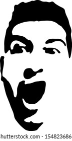 Young man face stencil screaming on a white background. Vector art.