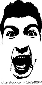 Young man face stencil screaming on a white background. Vector art.