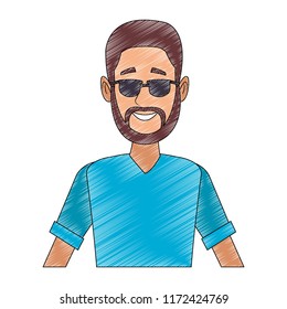 Young man face with sunglasses scribble