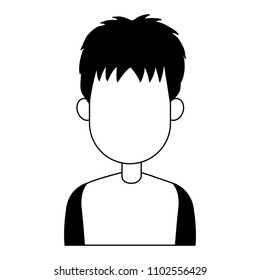 Young man faceless cartoon in black and white colors