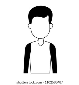 Young man faceless cartoon in black and white colors