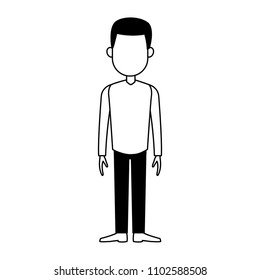Young man faceless cartoon in black and white colors