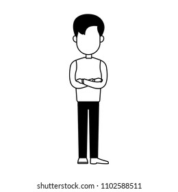 Young man faceless cartoon in black and white colors