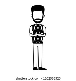 Young man faceless cartoon in black and white colors