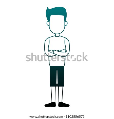 Young man faceless cartoon in blue lines