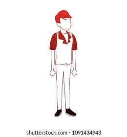 Young man faceless cartoon on red lines
