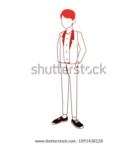 Young man faceless cartoon on red lines