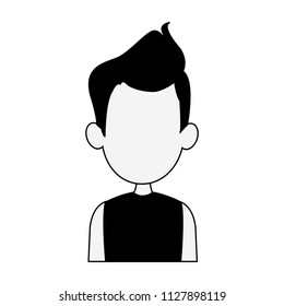 Young man faceless profile in black and white