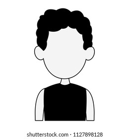 Young man faceless profile in black and white