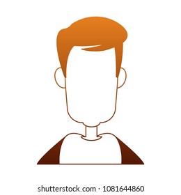 Young man faceless profile on orange lines