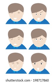 Young man faces with emotions. Vector EPS 10.